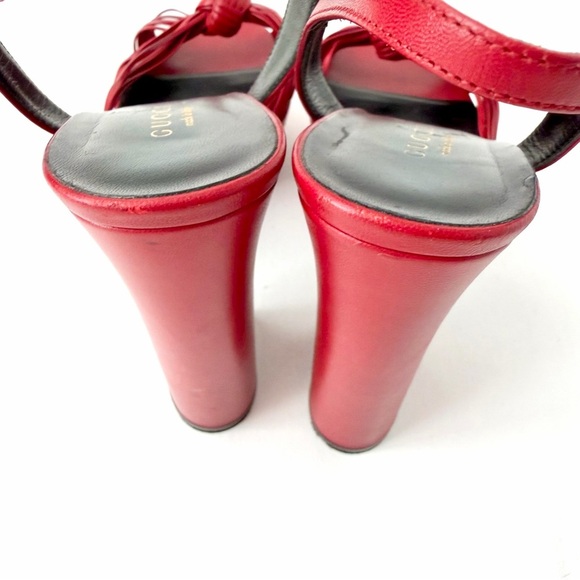 GUCCI | Red Leather Allie Knot Platform High Heels Sandals 39.5 - Picture 11 of 16